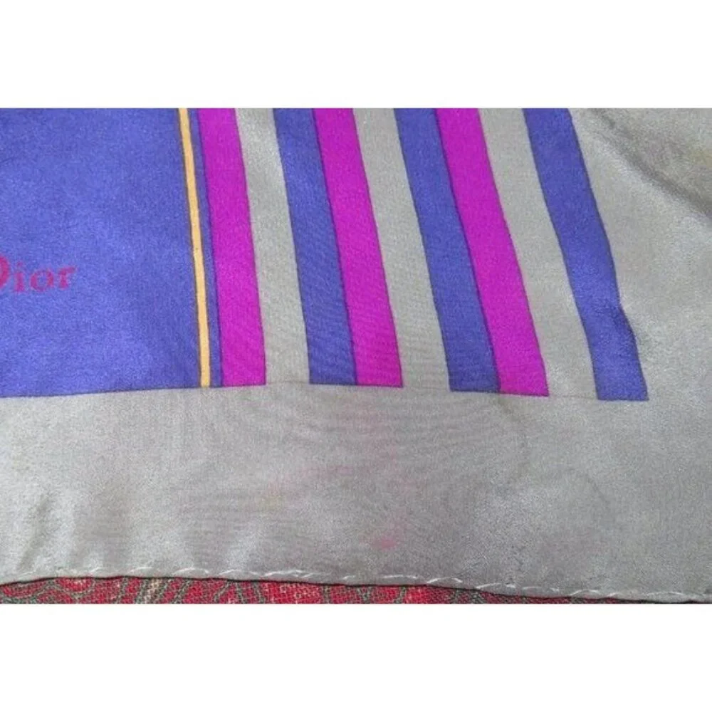 Christian Dior 100% silk scarf purple & pinks with white & yellow floral